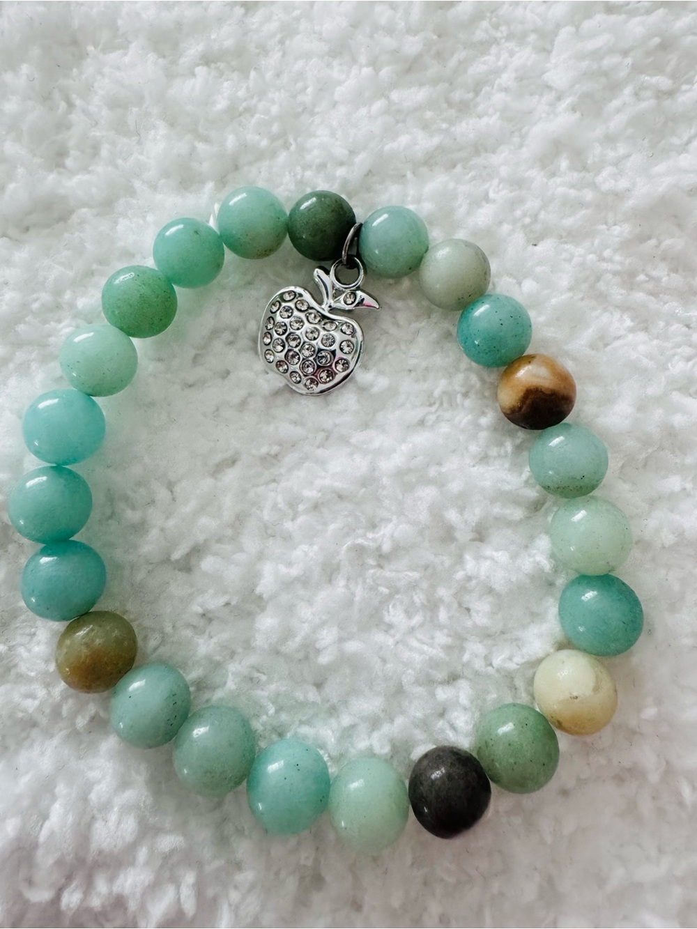 Beaded Mint Green Apple Charm Bracelet - Unbranded